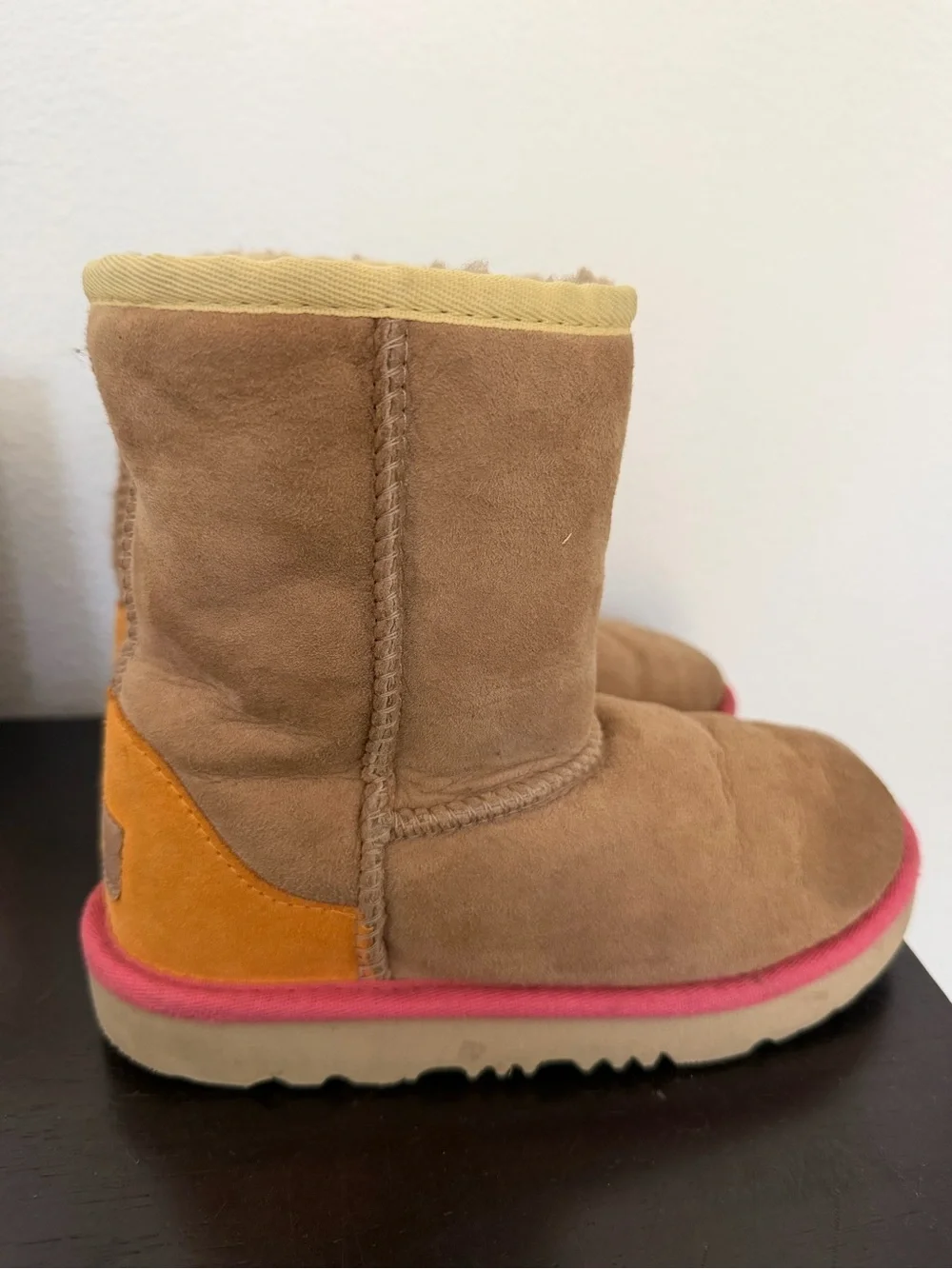 UGG Tan Suede Boots with Orange and Pink Accents